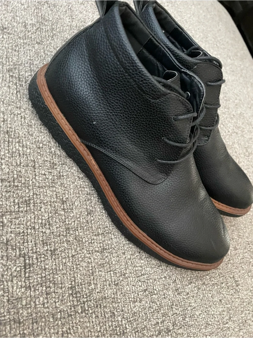 Aldo Black Leather Lace-Up Ankle Boots with Brown Welt
